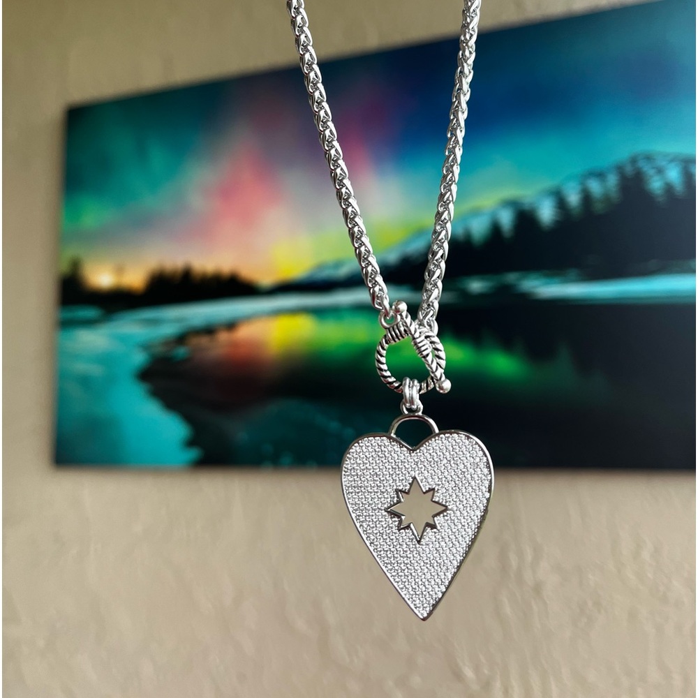 Clear cubic zirconia rhinestone cz heart silver choker necklace boho valentine - Picture 2 of 10